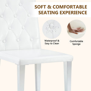 English Elm 2-Pack PU Leather Dining Chairs with Buckle Backrest and Silver Legs for Modern White+Silver W1512P518330