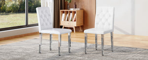 English Elm 2-Pack PU Leather Dining Chairs with Buckle Backrest and Silver Legs for Modern White+Silver W1512P518330