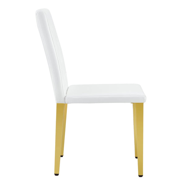 English Elm 2-Pack PU Leather Dining Chairs with Buckle Backrest and Silver Legs for Modern White+Gold W1512P518936