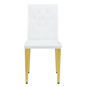 English Elm 2-Pack PU Leather Dining Chairs with Buckle Backrest and Silver Legs for Modern White+Gold W1512P518936