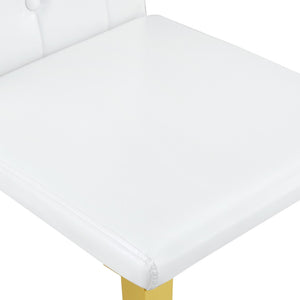 English Elm 2-Pack PU Leather Dining Chairs with Buckle Backrest and Silver Legs for Modern White+Gold W1512P518936