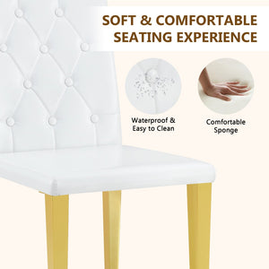 English Elm 2-Pack PU Leather Dining Chairs with Buckle Backrest and Silver Legs for Modern White+Gold W1512P518936