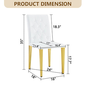English Elm 2-Pack PU Leather Dining Chairs with Buckle Backrest and Silver Legs for Modern White+Gold W1512P518936