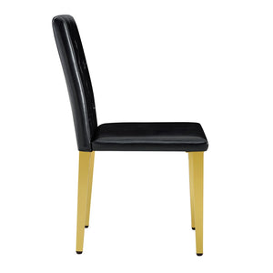 English Elm 2-Pack PU Leather Dining Chairs Buckle Backrest Golden Legs Modern Banquet Seating Black+Gold W1512P518951
