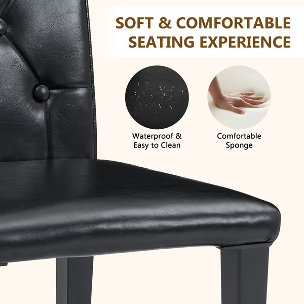 English Elm 2-Pack PU Leather Dining Chairs Buckle Backrest Golden Legs Modern Banquet Seating Black W1512P518956