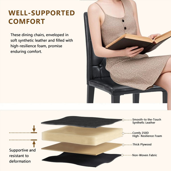 English Elm 2-Pack PU Leather Dining Chairs Buckle Backrest Golden Legs Modern Banquet Seating Black W1512P518956