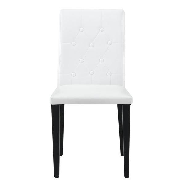English Elm 2-Pack PU Leather Dining Chairs with Buckle Backrest and Silver Legs for Modern White+Black W1512P518963