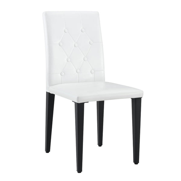 English Elm 2-Pack PU Leather Dining Chairs with Buckle Backrest and Silver Legs for Modern White+Black W1512P518963