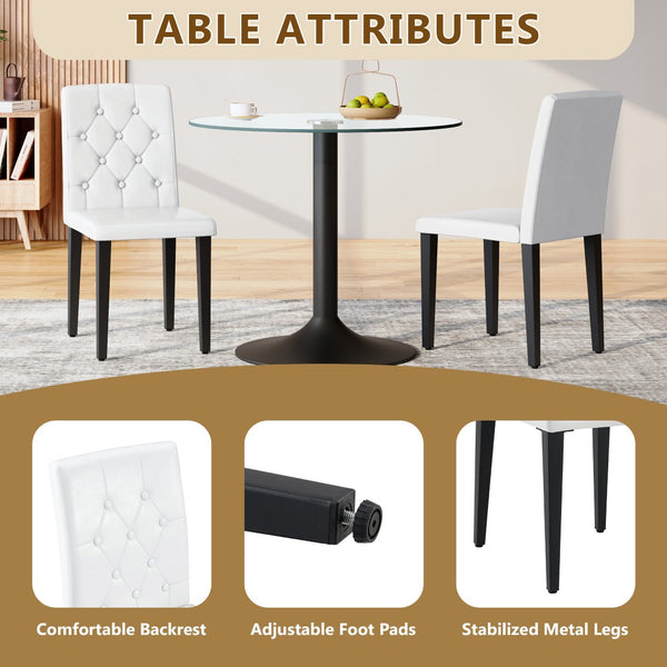 English Elm 2-Pack PU Leather Dining Chairs with Buckle Backrest and Silver Legs for Modern White+Black W1512P518963