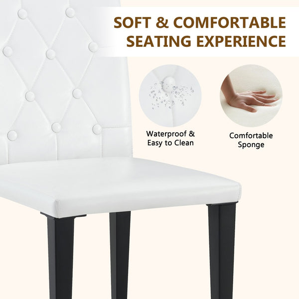 English Elm 2-Pack PU Leather Dining Chairs with Buckle Backrest and Silver Legs for Modern White+Black W1512P518963