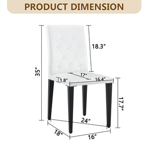 English Elm 2-Pack PU Leather Dining Chairs with Buckle Backrest and Silver Legs for Modern White+Black W1512P518963