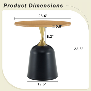 English Elm 23.6 Inch Round Side Table Wood Grain Top Metal Base Nordic Modern Living Room Accent Wood W1512P523856