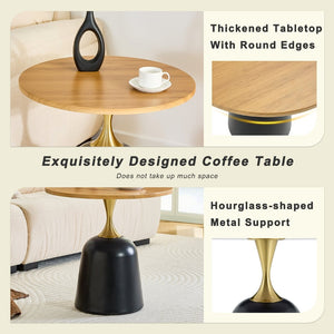 English Elm 23.6 Inch Round Side Table Wood Grain Top Metal Base Nordic Modern Living Room Accent Wood W1512P523856