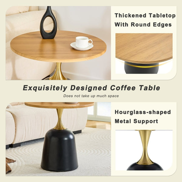 English Elm 23.6 Inch Round Side Table Wood Grain Top Metal Base Nordic Modern Living Room Accent Wood W1512P523856