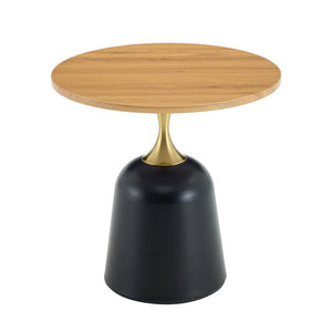 English Elm 23.6 Inch Round Side Table Wood Grain Top Metal Base Nordic Modern Living Room Accent Wood W1512P523856