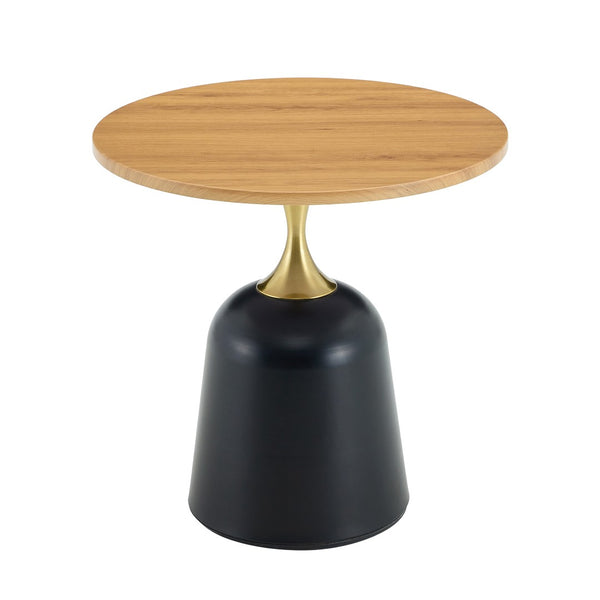 English Elm 23.6 Inch Round Side Table Wood Grain Top Metal Base Nordic Modern Living Room Accent Wood W1512P523856