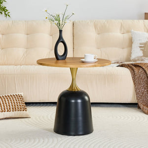 English Elm 23.6 Inch Round Side Table Wood Grain Top Metal Base Nordic Modern Living Room Accent Wood W1512P523856