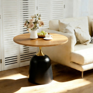 English Elm 23.6 Inch Round Side Table Wood Grain Top Metal Base Nordic Modern Living Room Accent Wood W1512P523856