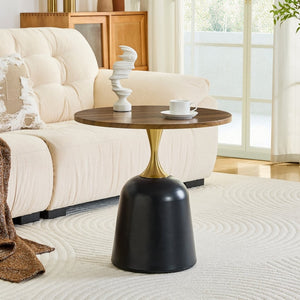 English Elm 23.6 Inch Round Side Table Wood Grain Top Metal Base Nordic Modern Living Room Accent Walnut W1512P523859