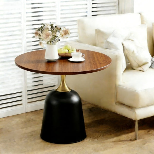 English Elm 23.6 Inch Round Side Table Wood Grain Top Metal Base Nordic Modern Living Room Accent Walnut W1512P523859