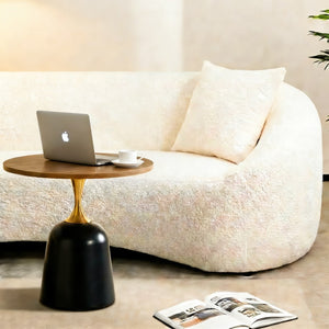 English Elm 23.6 Inch Round Side Table Wood Grain Top Metal Base Nordic Modern Living Room Accent Walnut W1512P523859