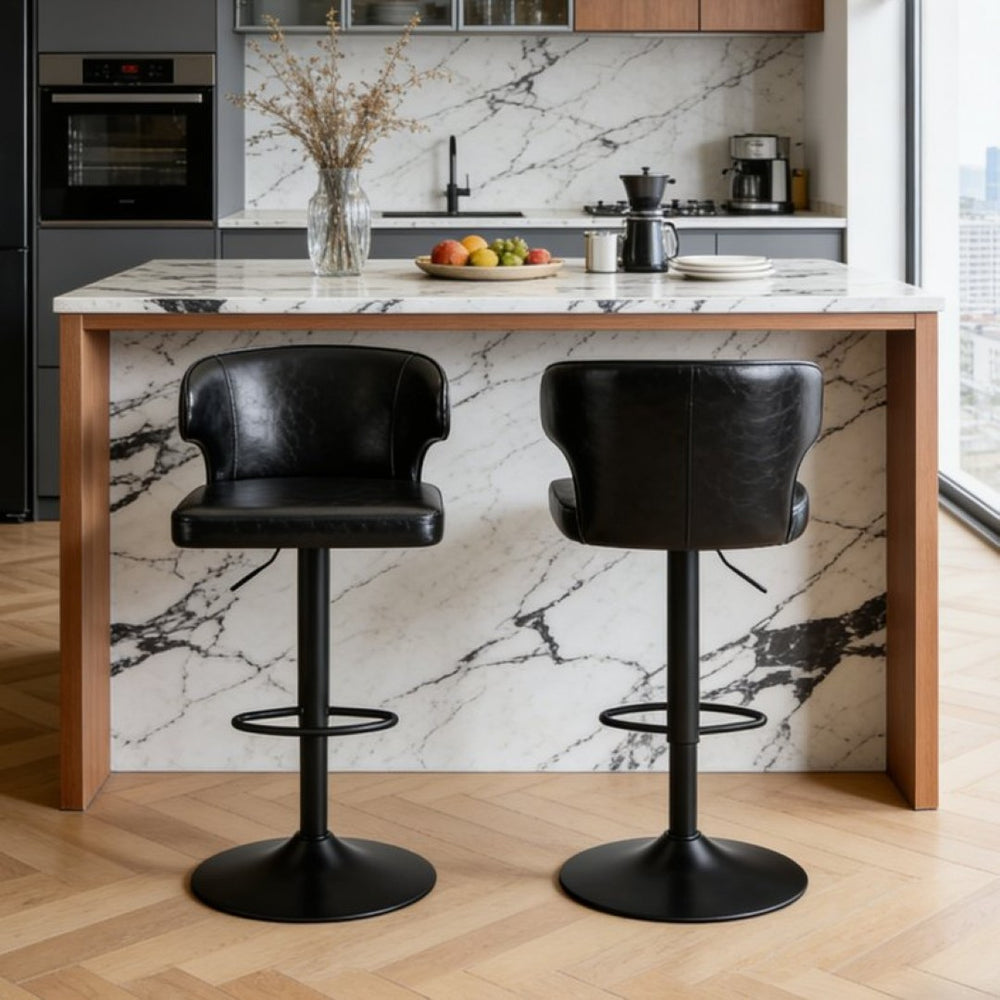 English Elm Modern Swivel Barstool with Oil Wax Upholstery Lumbar Support for Kitchen Island W1512P523863