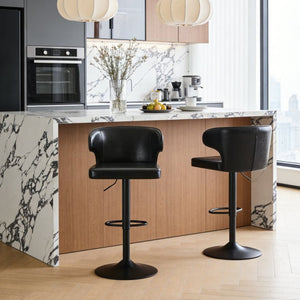 English Elm Modern Swivel Barstool with Oil Wax Upholstery Lumbar Support for Kitchen Island W1512P523863