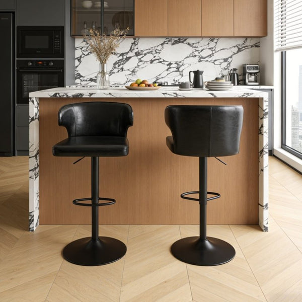 English Elm Modern Swivel Barstool with Oil Wax Upholstery Lumbar Support for Kitchen Island W1512P523863