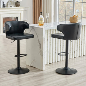 English Elm Modern Swivel Barstool with Oil Wax Upholstery Lumbar Support for Kitchen Island W1512P523863