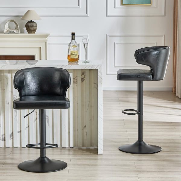 English Elm Modern Swivel Barstool with Oil Wax Upholstery Lumbar Support for Kitchen Island W1512P523863