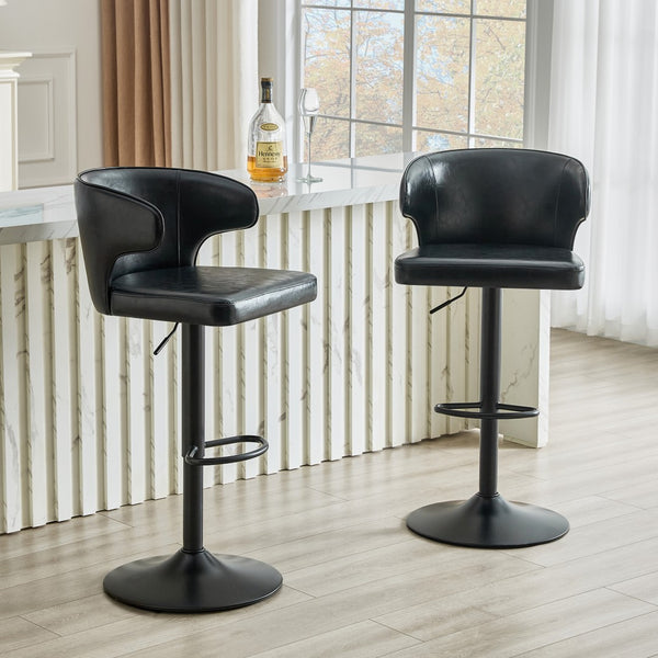 English Elm Modern Swivel Barstool with Oil Wax Upholstery Lumbar Support for Kitchen Island W1512P523863