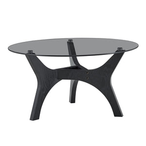 English Elm 31.5" Round Tempered Glass Coffee Table Mid-century Mdf Base for Modern Living Rooms Black Wood Grain W1512P525771