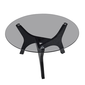 English Elm 31.5" Round Tempered Glass Coffee Table Mid-century Mdf Base for Modern Living Rooms Black Wood Grain W1512P525771