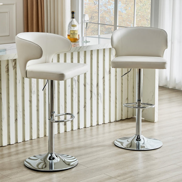 English Elm Modern Swivel Barstool Set of Two Pu Leather High Back Counter Height Seating White + Silver W1512P528754