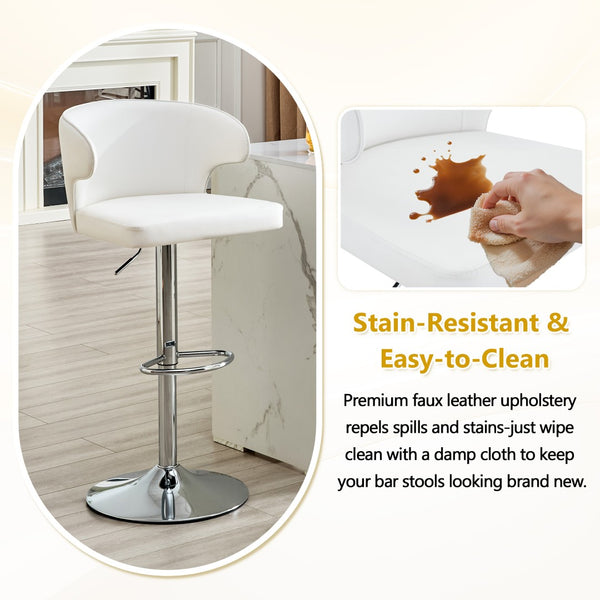 English Elm Modern Swivel Barstool Set of Two Pu Leather High Back Counter Height Seating White + Silver W1512P528754
