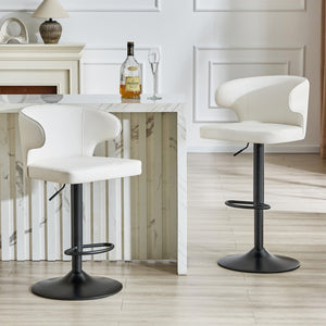 English Elm Modern Swivel Barstool Set of Two Pu Leather High Back Counter Height Seating Black + White W1512P528804