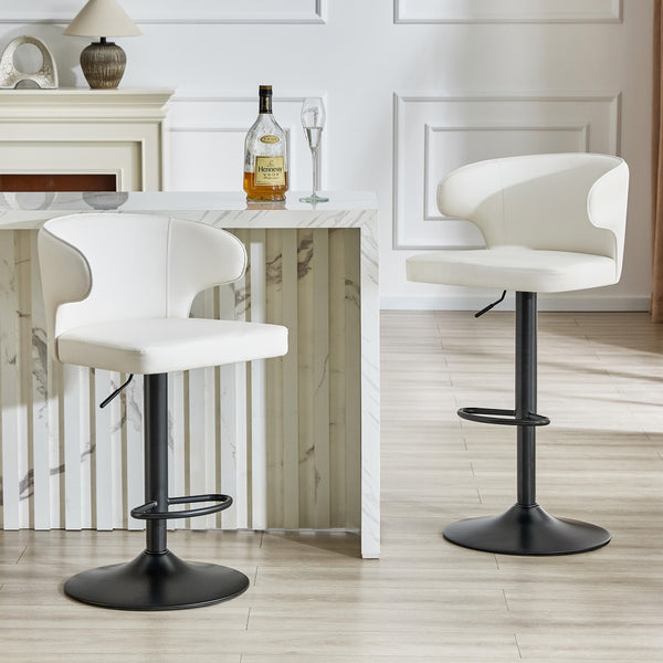 English Elm Modern Swivel Barstool Set of Two Pu Leather High Back Counter Height Seating Black + White W1512P528804