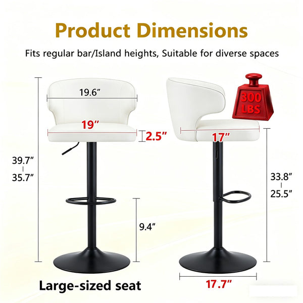 English Elm Modern Swivel Barstool Set of Two Pu Leather High Back Counter Height Seating Black + White W1512P528804