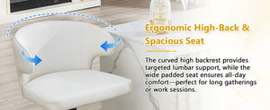 English Elm Modern Swivel Barstool Set of Two Pu Leather High Back Counter Height Seating Black + White W1512P528804