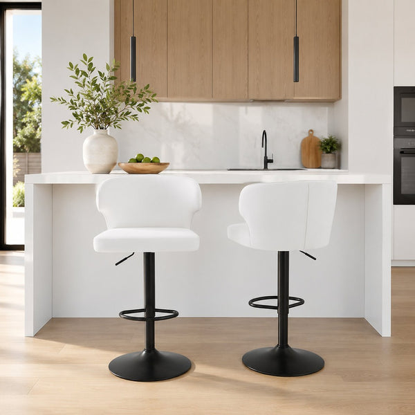 English Elm Modern Swivel Barstool Set of Two Pu Leather High Back Counter Height Seating Black + White W1512P528804