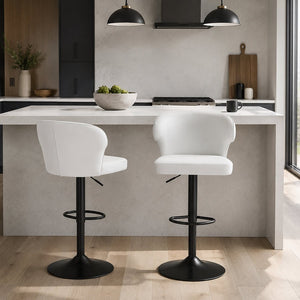 English Elm Modern Swivel Barstool Set of Two Pu Leather High Back Counter Height Seating Black + White W1512P528804