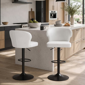 English Elm Modern Swivel Barstool Set of Two Pu Leather High Back Counter Height Seating Black + White W1512P528804