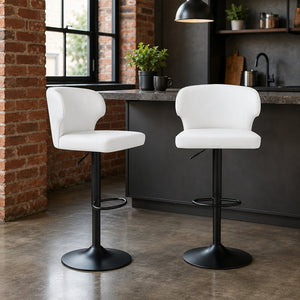 English Elm Modern Swivel Barstool Set of Two Pu Leather High Back Counter Height Seating Black + White W1512P528804