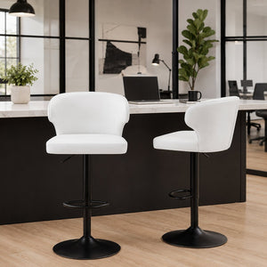 English Elm Modern Swivel Barstool Set of Two Pu Leather High Back Counter Height Seating Black + White W1512P528804