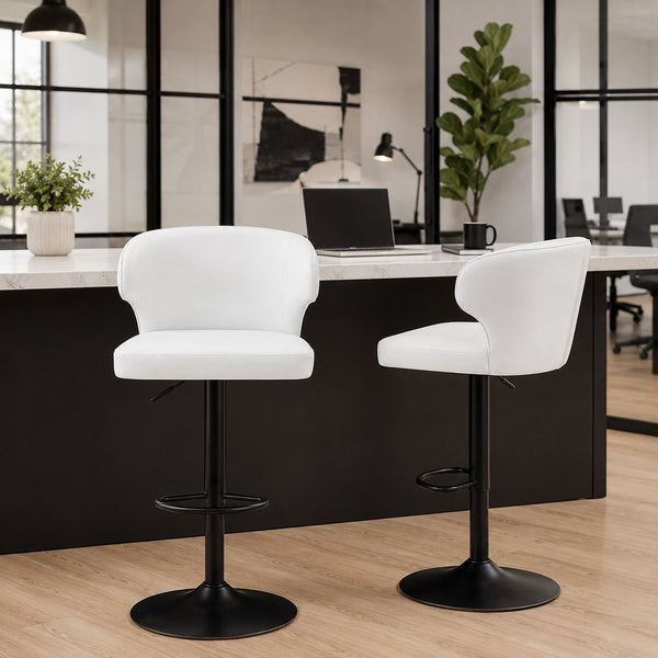 English Elm Modern Swivel Barstool Set of Two Pu Leather High Back Counter Height Seating Black + White W1512P528804