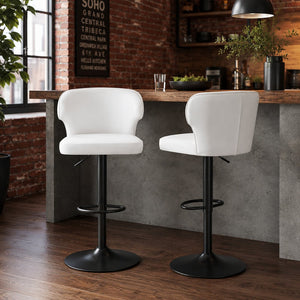English Elm Modern Swivel Barstool Set of Two Pu Leather High Back Counter Height Seating Black + White W1512P528804