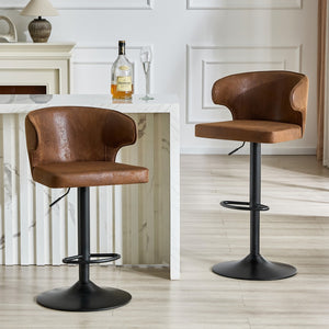 English Elm Modern Swivel Barstool Set of 2 Padded Suede Seat Ergonomic High Back for Kitchen W1512P528832