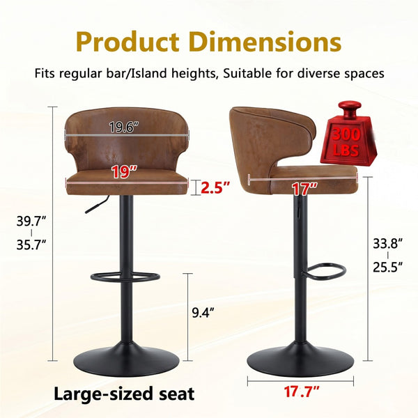 English Elm Modern Swivel Barstool Set of 2 Padded Suede Seat Ergonomic High Back for Kitchen W1512P528832