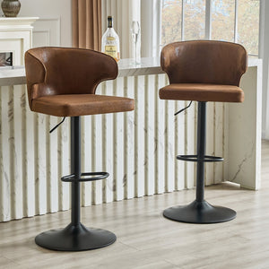 English Elm Modern Swivel Barstool Set of 2 Padded Suede Seat Ergonomic High Back for Kitchen W1512P528832
