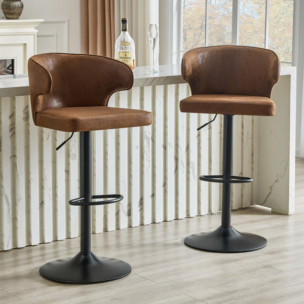 English Elm Modern Swivel Barstool Set of 2 Padded Suede Seat Ergonomic High Back for Kitchen W1512P528832